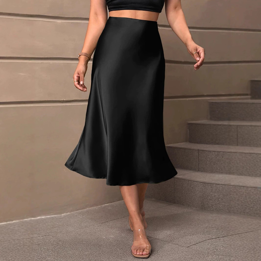 ZARA Elegant Satin A Line Midi Skirt for Women Spring Summer Polyester